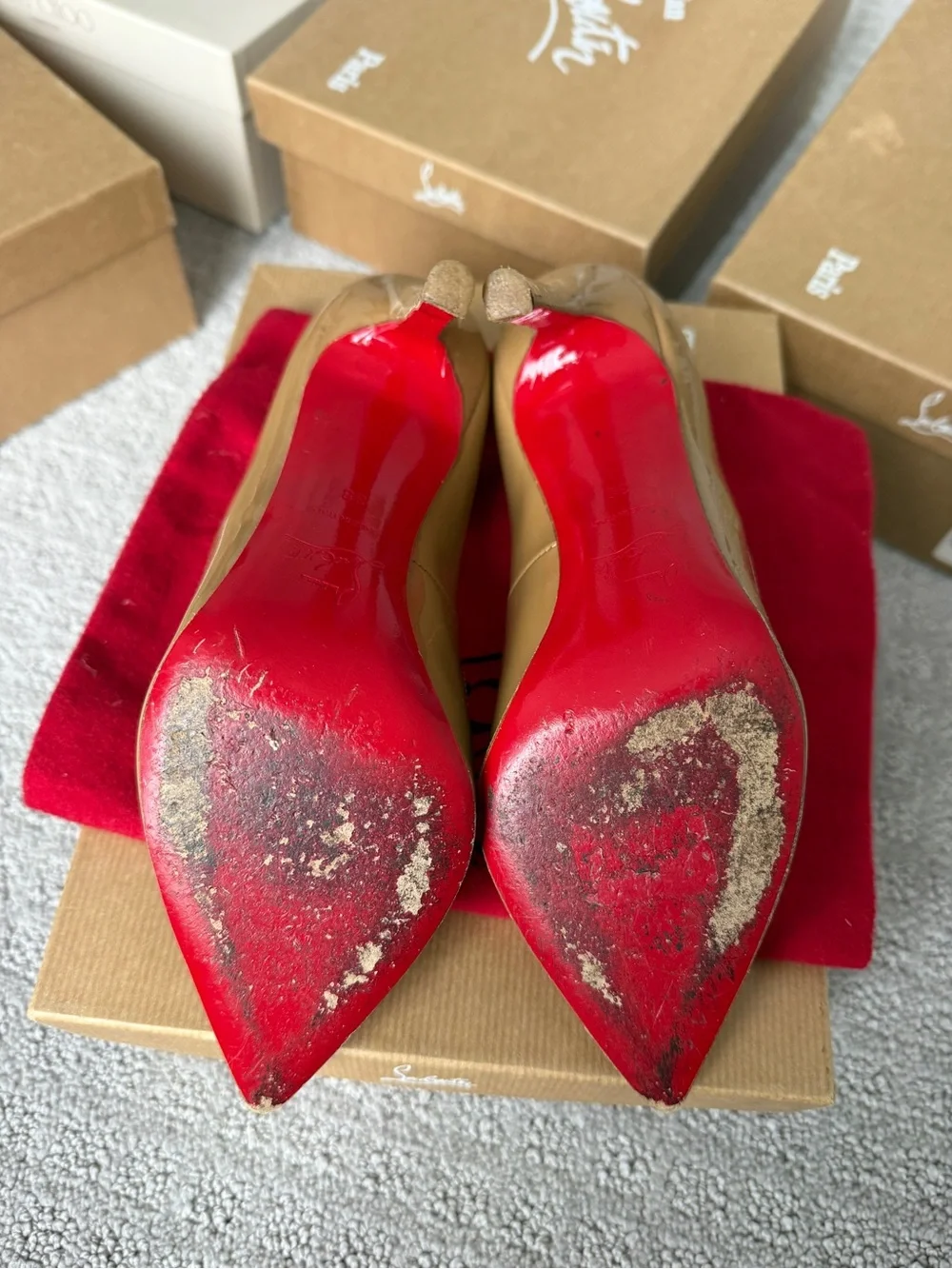 Christian Louboutin Nude Patent Pointed Toe Pumps - Taupe Patent